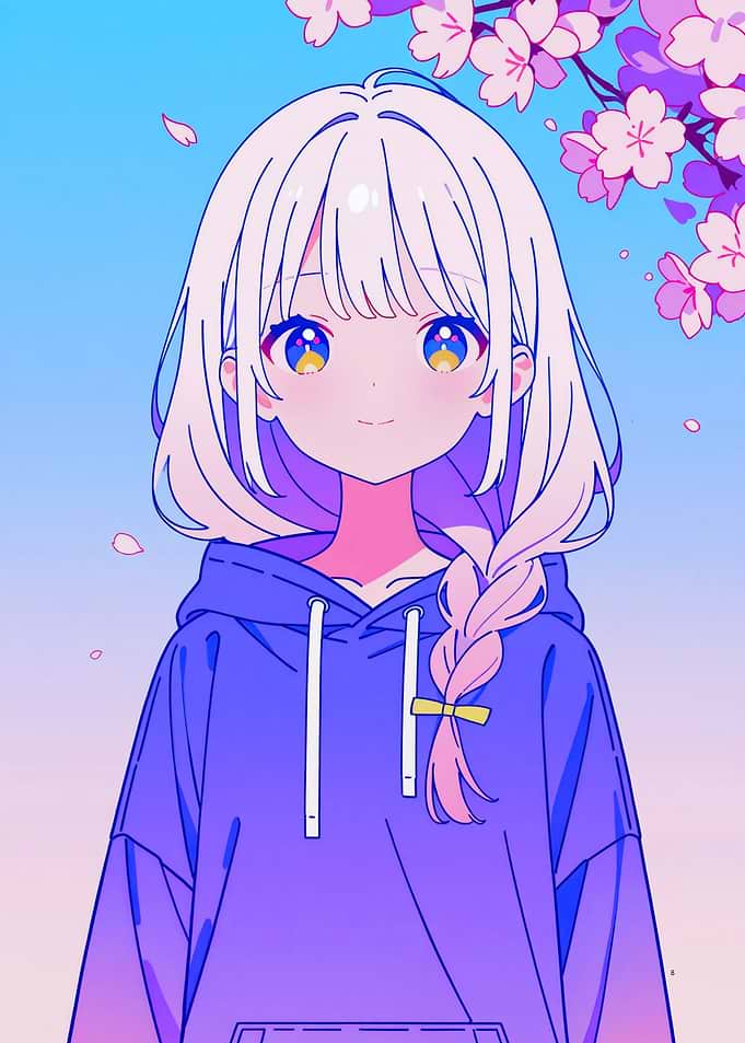 Anime Girl with Cherry Blossoms