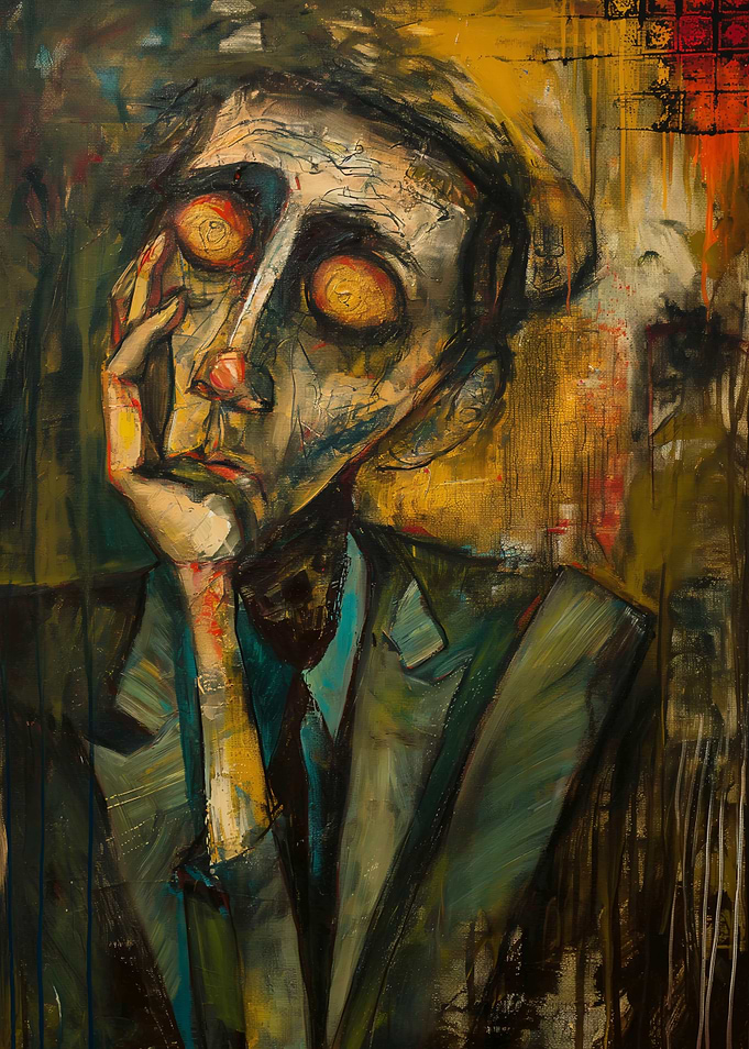 Contemplative Figure in Abstract Painting