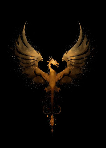 Golden Dragon on Black Background