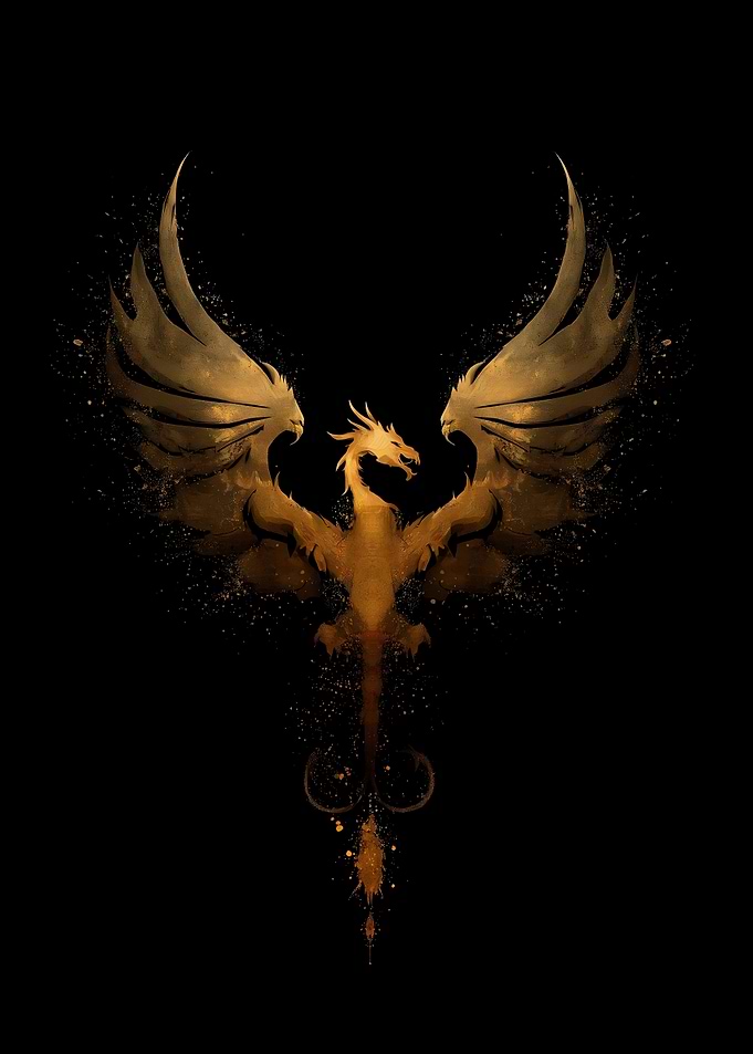 Golden Dragon on Black Background