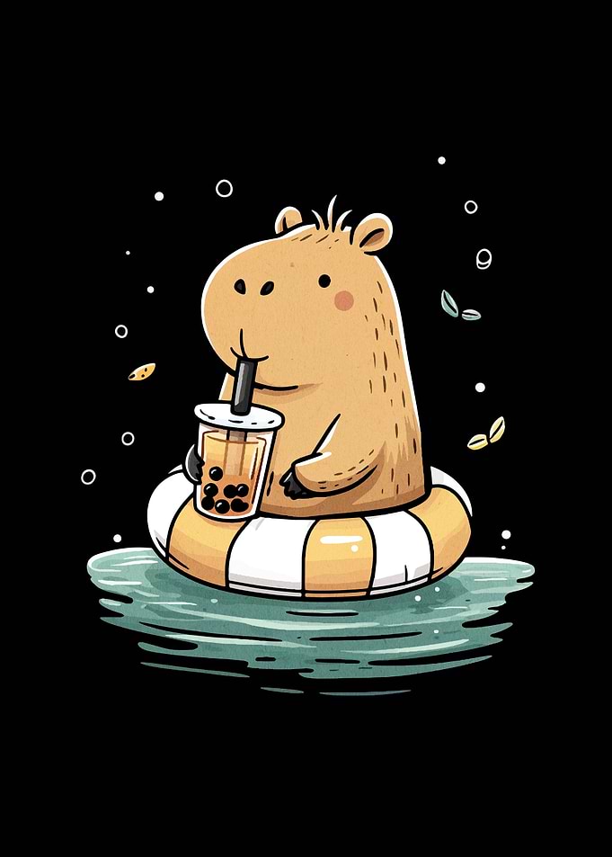 Capybara with Boba Tea in Pool