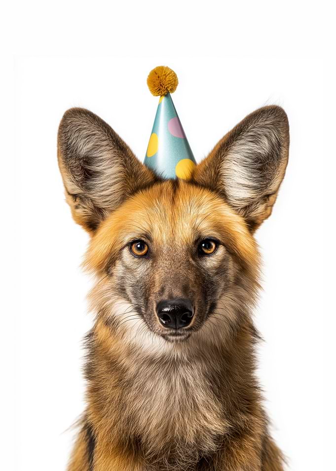 Maned Wolf with Birthday Hat Portrait