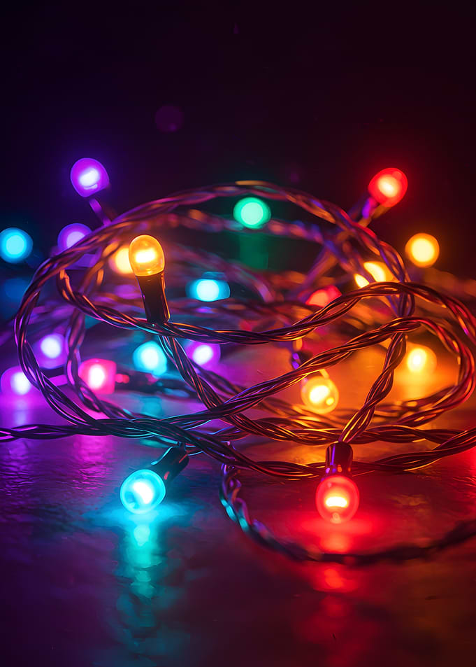 Colorful String Lights on Dark Surface
