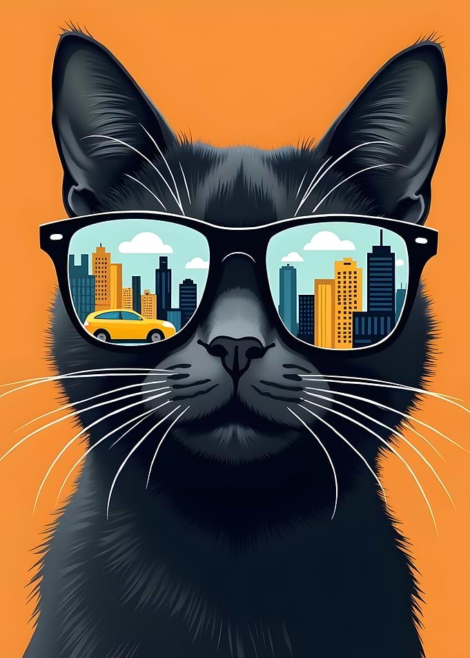 Cool Cat with Cityscape Glasses