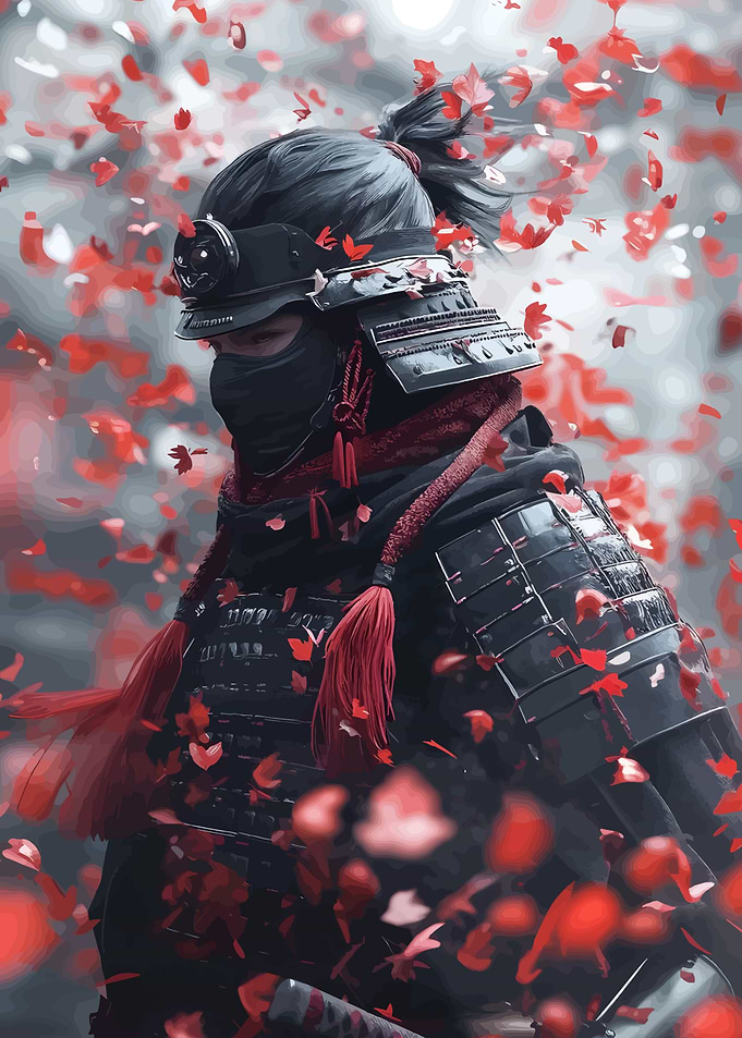 Samurai in Falling Red Leaves