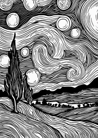 Monochrome Starry Night Landscape