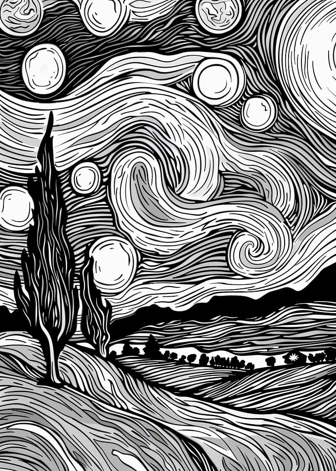 Monochrome Starry Night Landscape