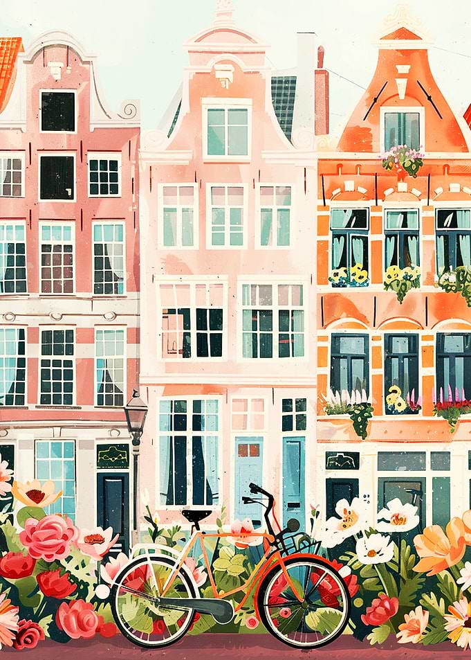 Amsterdam Houses and Bicycle Art