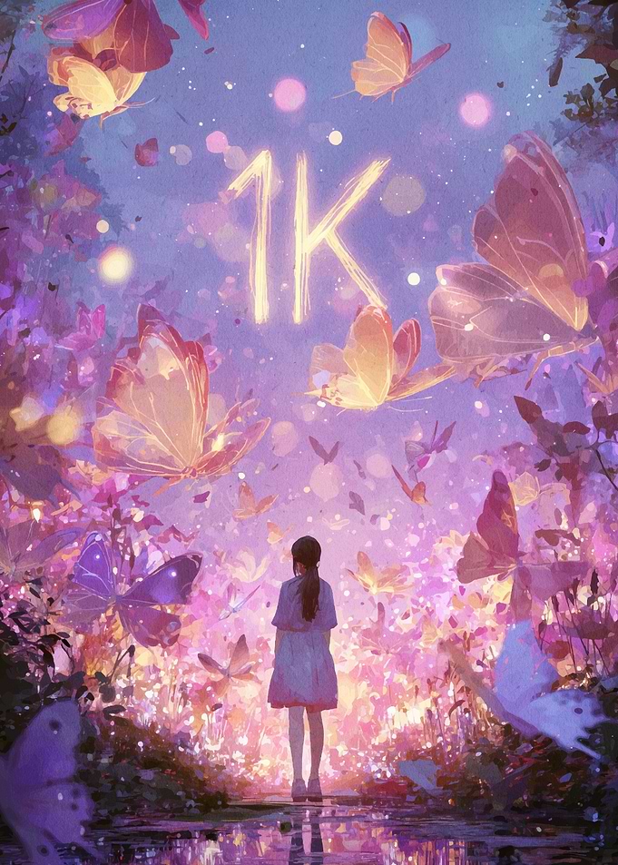 Girl in Butterfly Garden with 1K