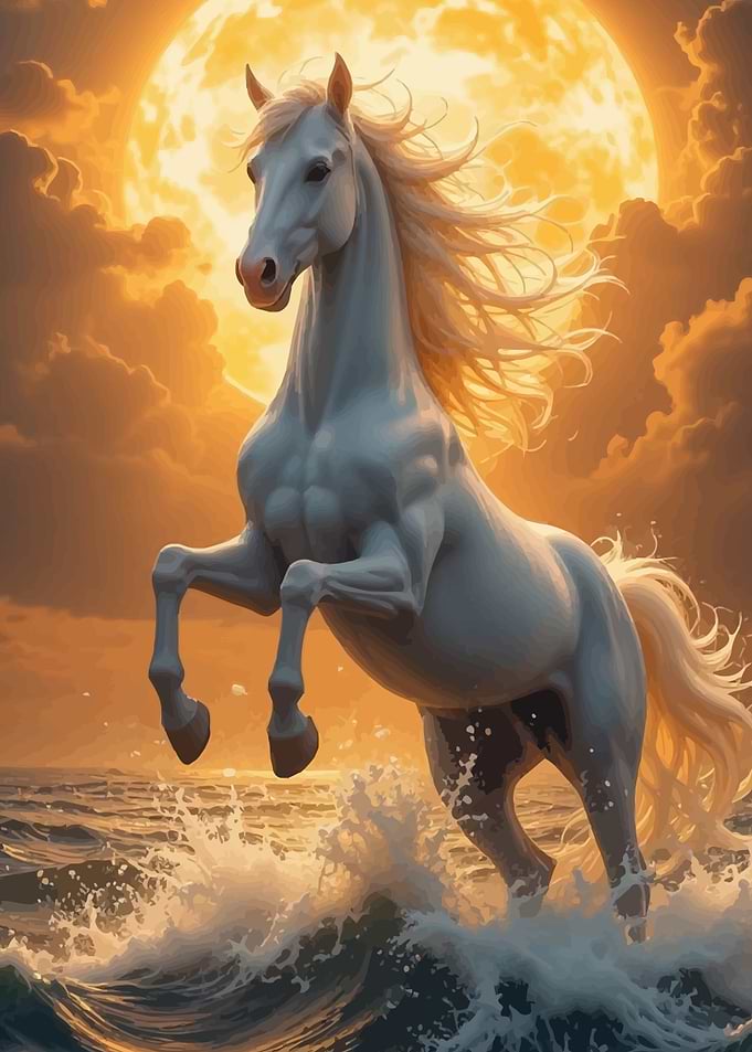 White Horse Rearing in Ocean