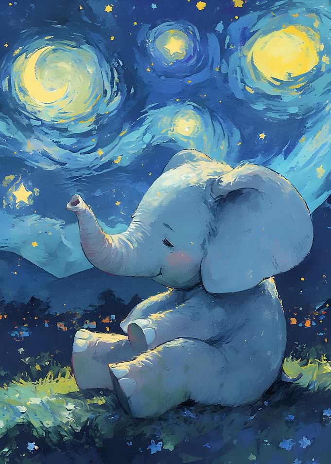 Elephant under Starry Night Sky