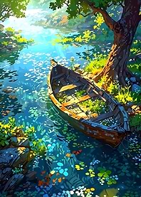 Abandoned Boat on a Sunny Riverbank