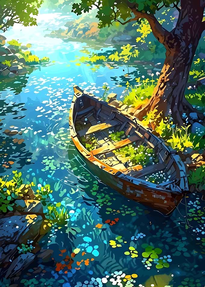 Abandoned Boat on a Sunny Riverbank