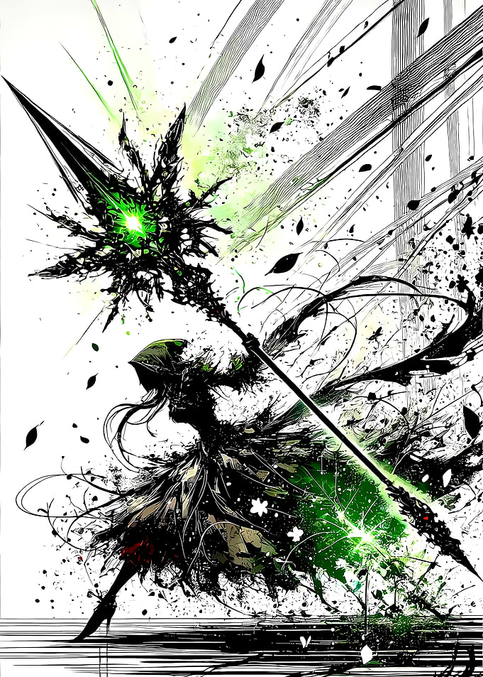 Hooded Figure with Glowing Staff