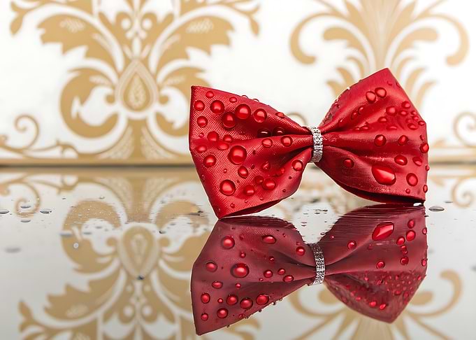 Red Bow Tie with Water Droplets
