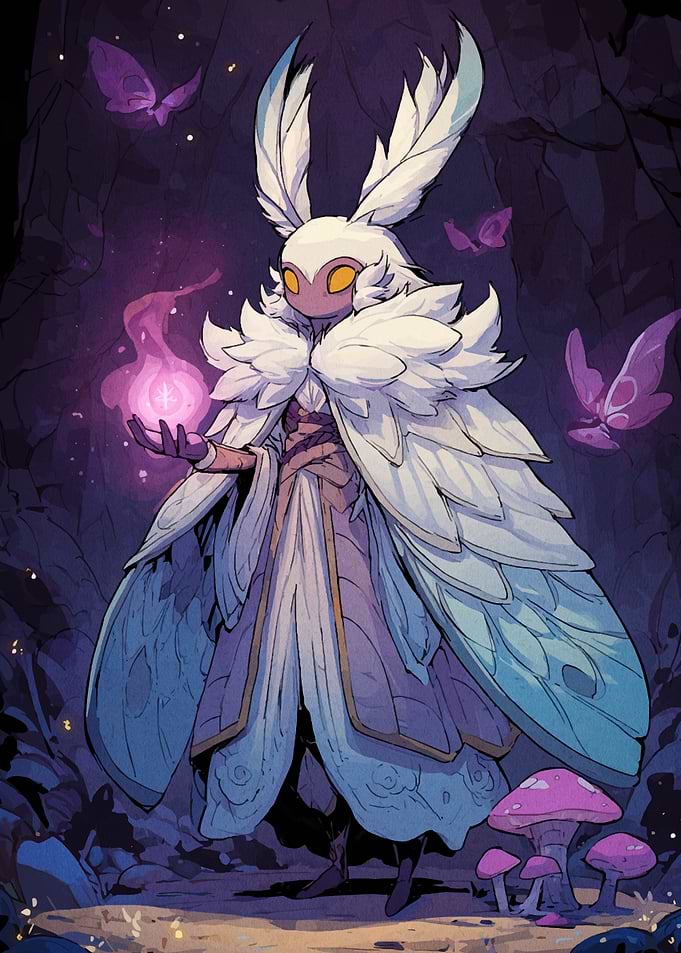 Moth creature with magic in forest