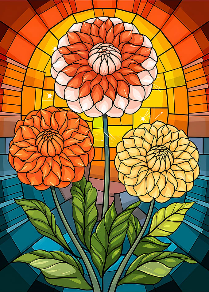 Vibrant Dahlia Floral Stained Glass