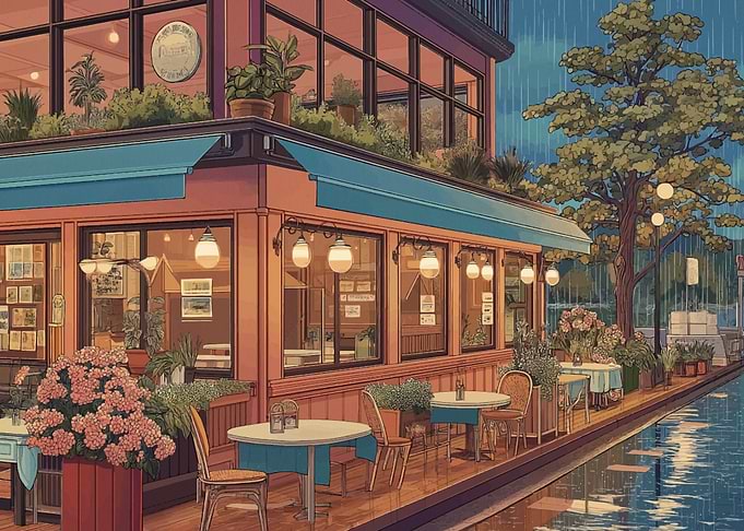 Rainy Day Cafe Scene