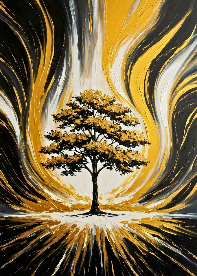 Golden Tree Abstract Painting