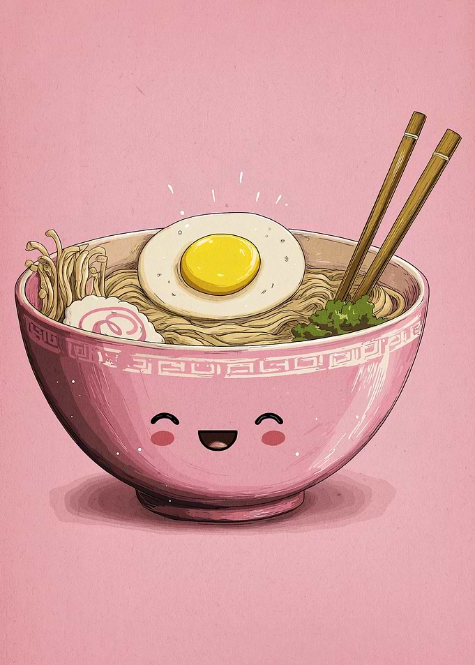 Cute Kawaii Ramen Bowl Illustration
