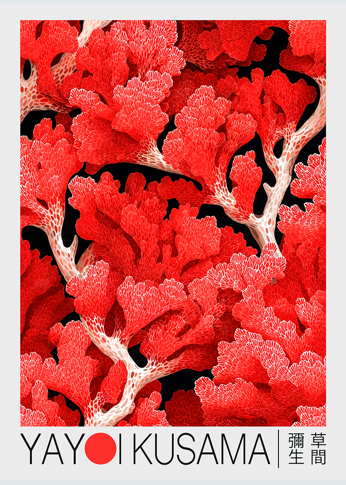 Yayoi Kusama Print Japandi Wall Art pink living room Art red Coral Japanese nautical Wall Art maximalist botanical Dopamine Decor