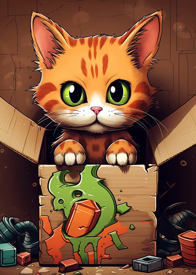 Cartoon Cat in a Box