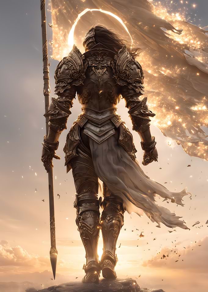 Golden Armored Warrior with Flag