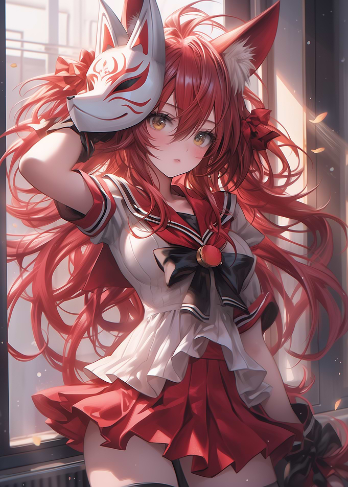 Anime Girl with Fox Mask