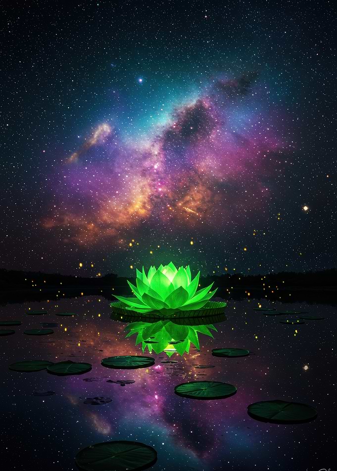 Glowing Lotus Under Starry Sky