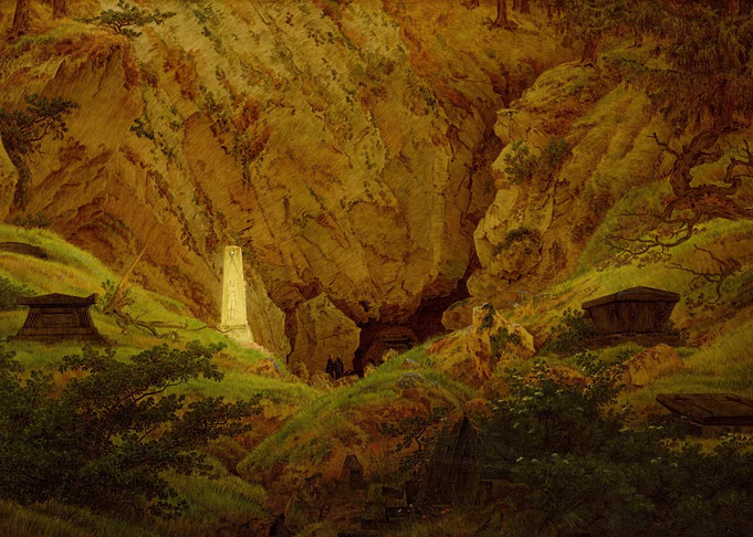 Mountainous Landscape with Tombs and Obelisk, david friedrich art