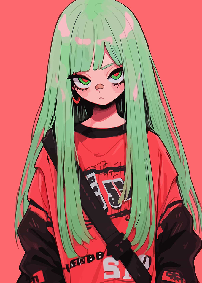 Anime Girl with Green Hair