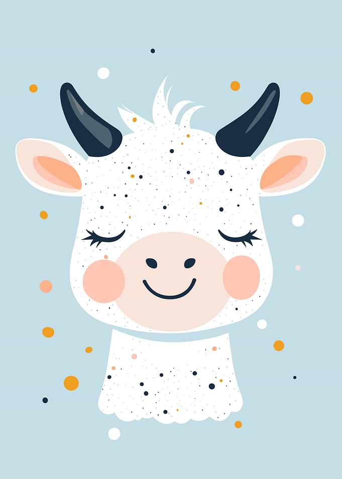 Cute Cow Illustration on Blue Background