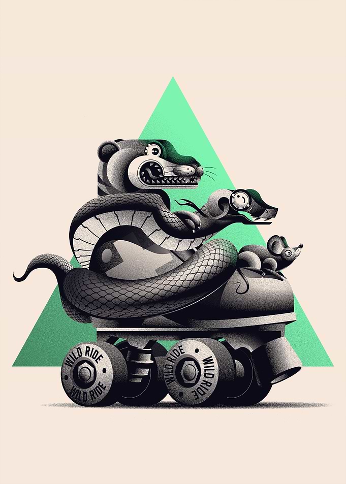 Snake, mouse, mongoose Animal Roller Skate Illustration