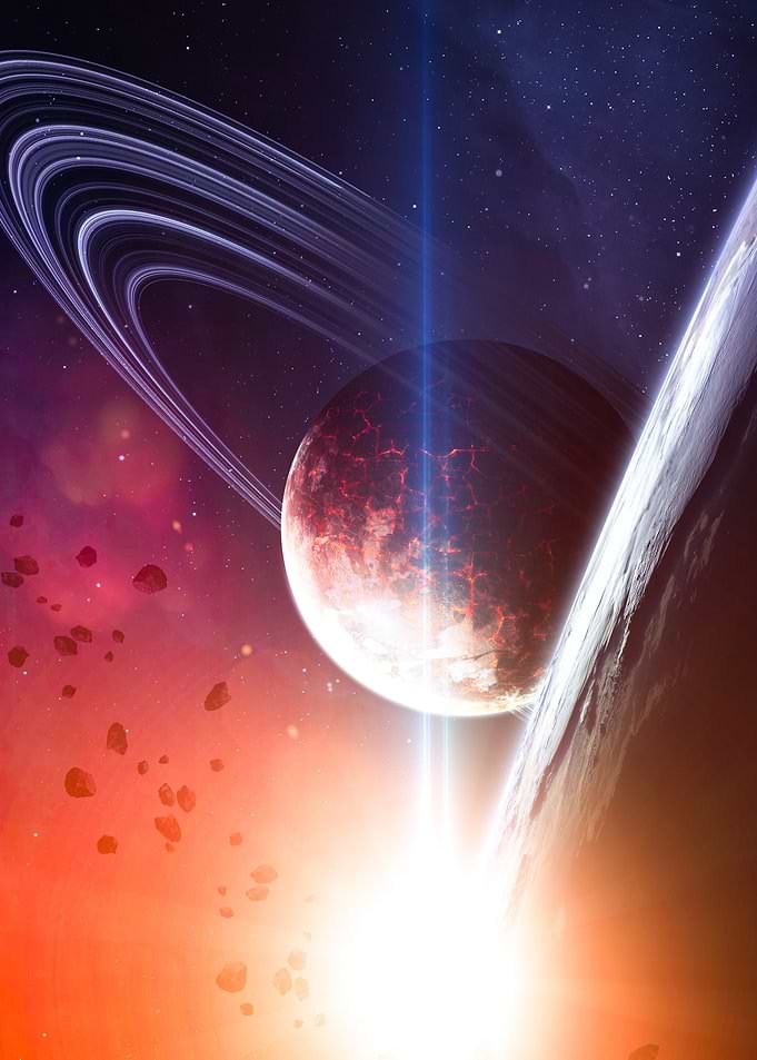 Dramatic Space Scene with Planets and Rings