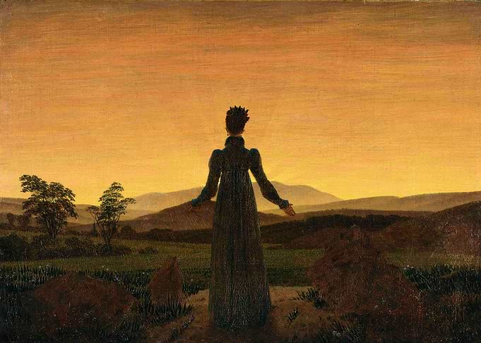 Woman Contemplating Landscape at Sunset, david friedrich art