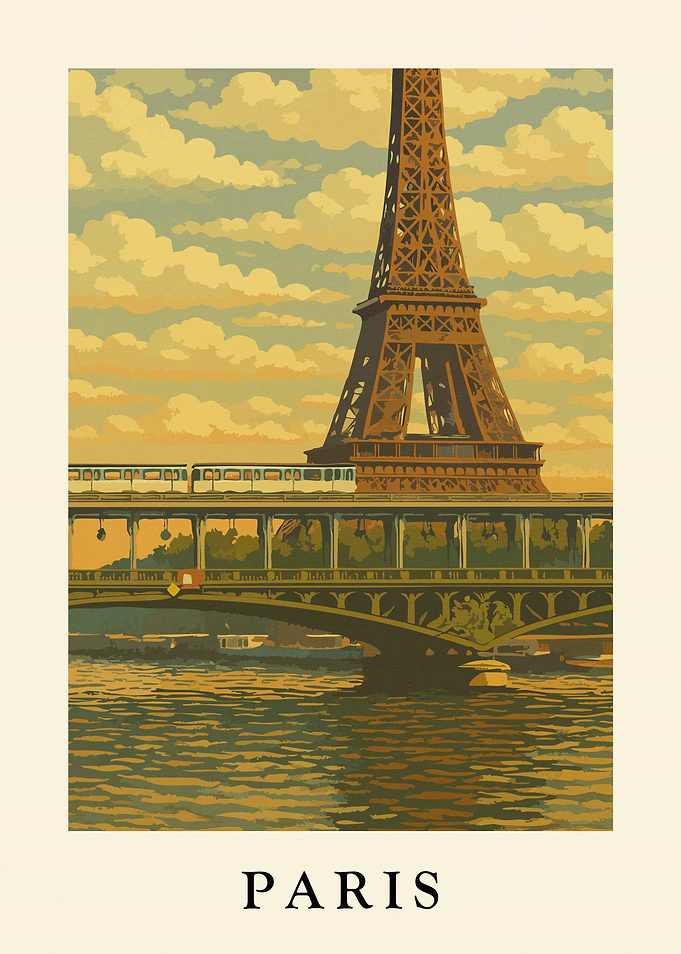 Paris Eiffel Tower Travel Poster Art