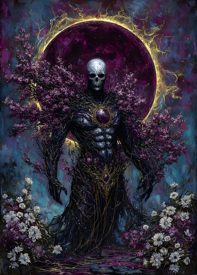 Floral Skeleton with Moon