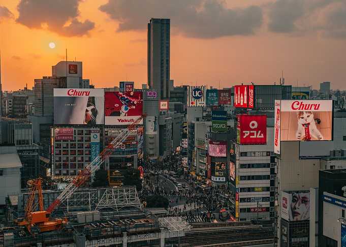 Shibuya Crossing Sunset in Tokyo