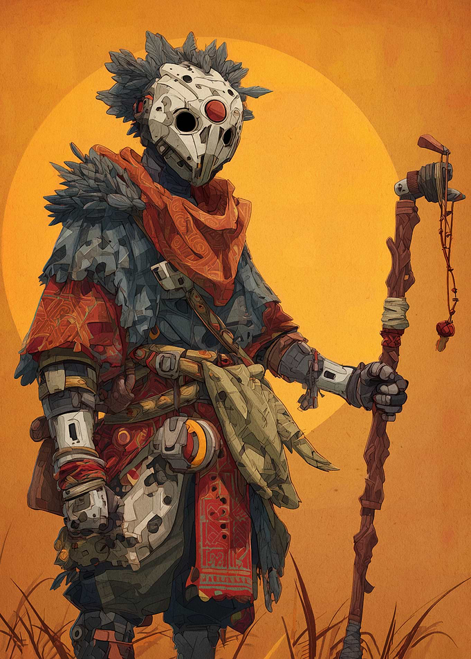 Masked Warrior with Staff