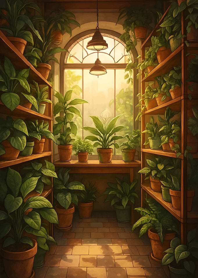 Indoor Greenhouse with Potted Plants