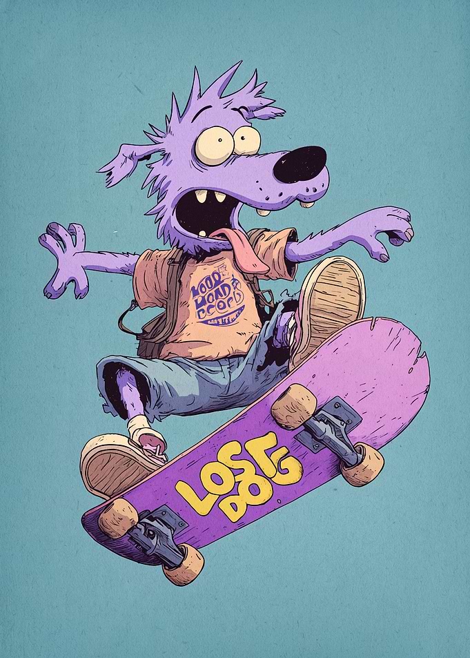 Cartoon Dog Skateboarding