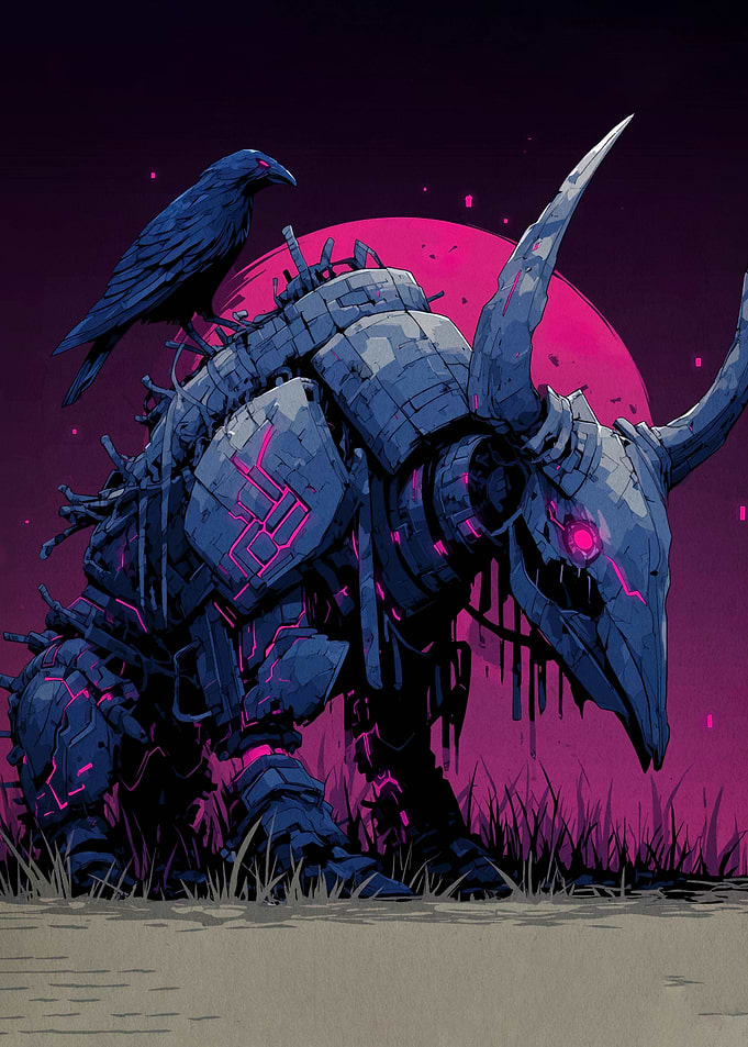 Cyberpunk Bull with Raven