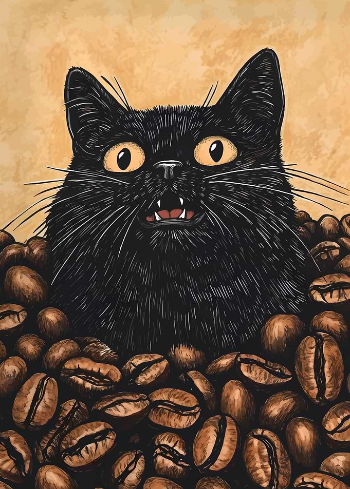 Black Cat in Coffee Beans