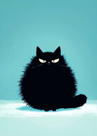 Grumpy Black Cat Illustration