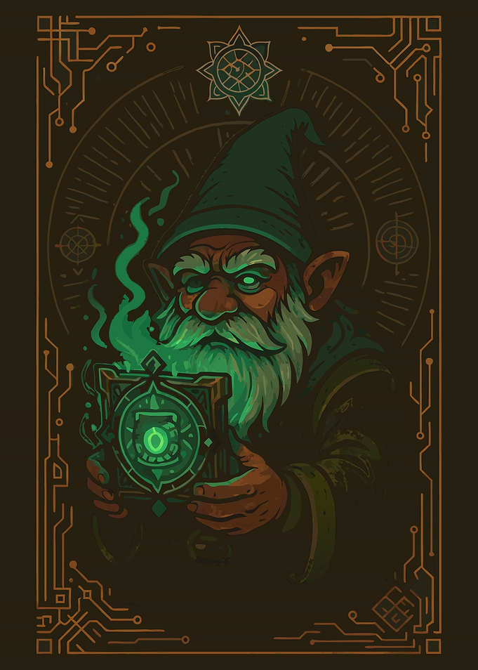 Gnome with Glowing Book Illustration