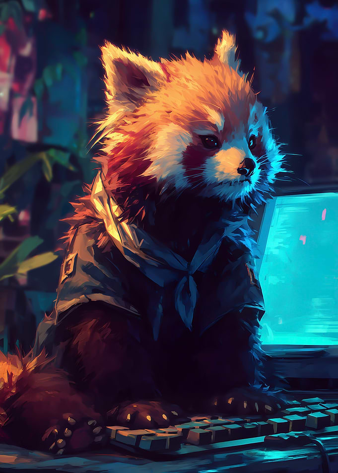 Red Panda at Computer