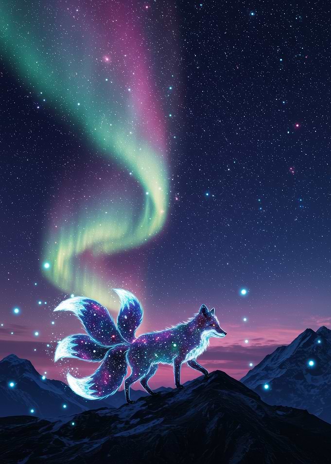 Celestial Fox with Aurora Borealis