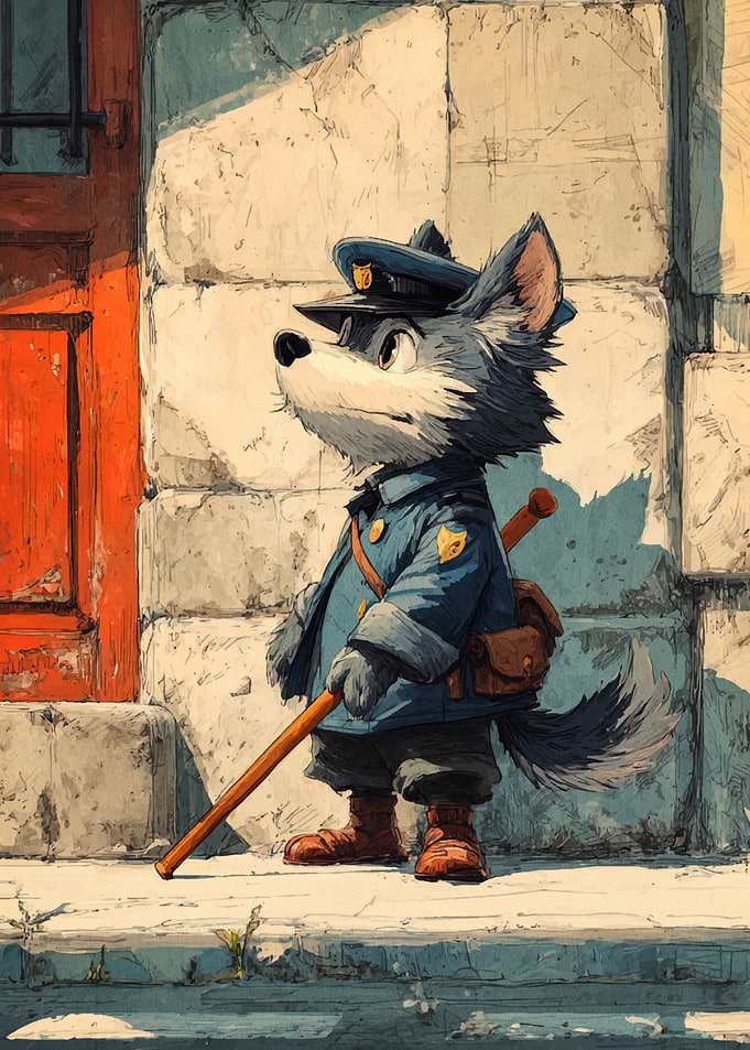 Cartoon Wolf Policeman Illustration