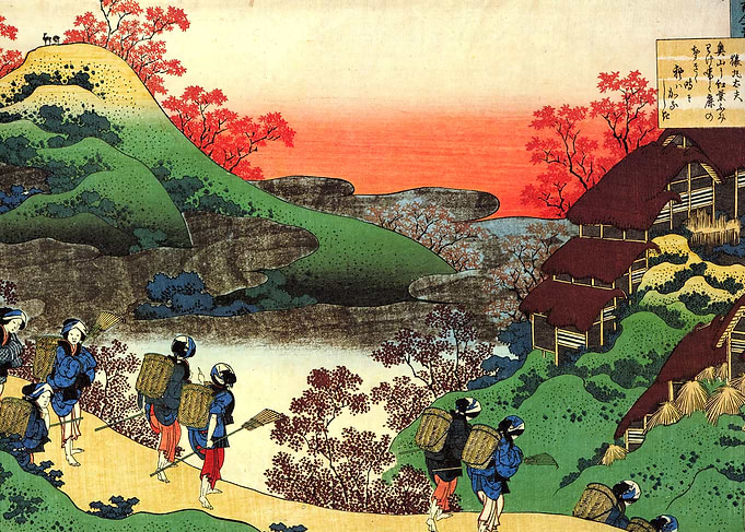 Katsushika Hokusai Japanese Landscape with Figures and Buildings