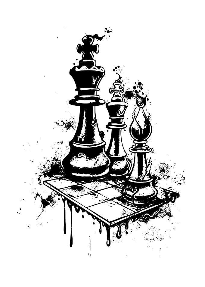 Chess Pieces Ink Illustration